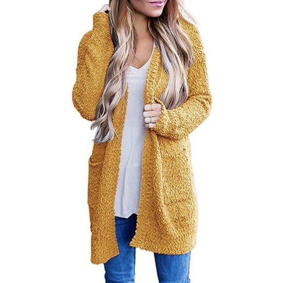 NWOT last one left ✨ soft  fuzzy popcorn soft Mustard sexy cardigan - Picture 3 of 9